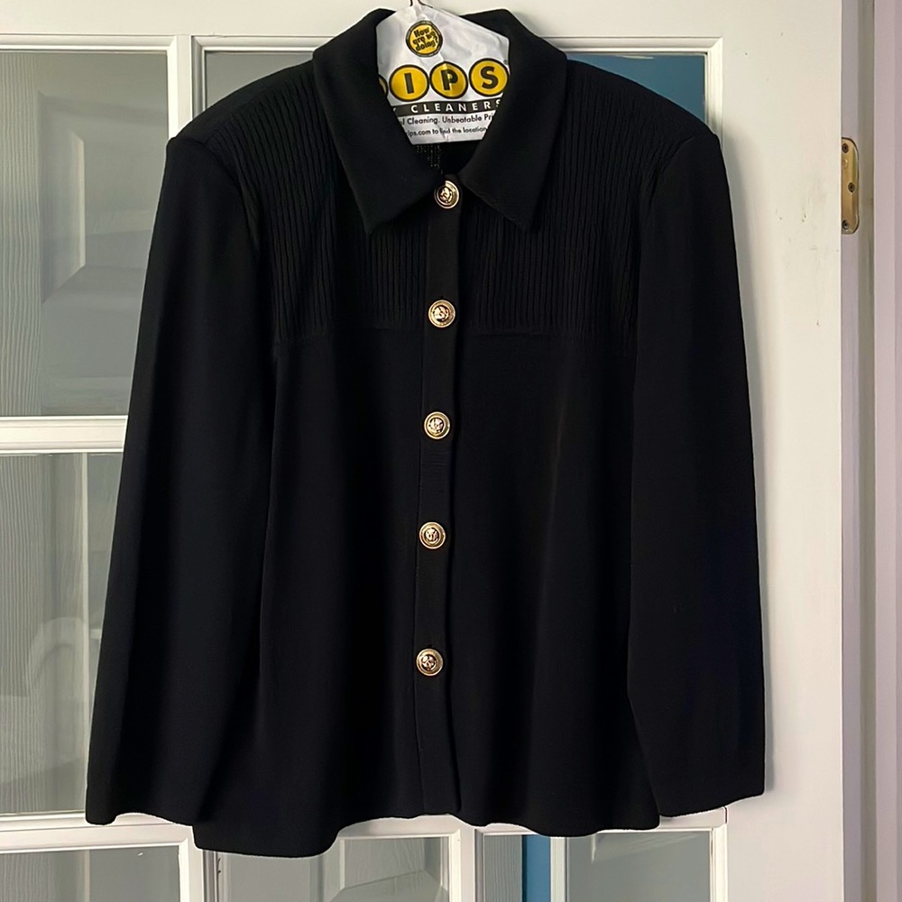 St John Basics Black Knit Blazer/Jacket with Ribbed Top Size 14